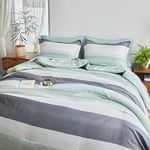 FlySheep Ombre Striped Bed in a Bag 7 Pieces Queen Size, Grey Green and White Stripes Comforter Sheet Set (1 Comforter, 1 Flat Sheet, 1 Fitted Sheet, 2 Pillow Shams, 2 Pillowcases)