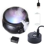 BIGINIWA Mist Maker in Large Witches Cauldron for Halloween - USB Mini Fog Machine with LED Lights and Splash Cover for Fish Tanks, Vases and Rockery Decoration