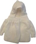 Baby Dove Knited (Popcorn Style) Crocheted Sweater Jacket with Hood 0-3 Months White