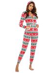 Ekouaer Christmas Onesie Women Hooded Jumpsuit Long Sleeve Thermal Underwears Novelty Sleepwear with Pockets