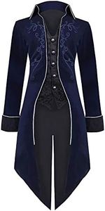 SIAEAMRG Medieval Steampunk Tailcoat Halloween Costumes for Men, Renaissance Pirate Vampire Gothic Jackets Warlock Frock Coat, Blue, XX-Large