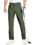 BGOWATU Men's Golf Pants Stretch Work Dress Pants Lightweight Quick Dry Slim Fit Casual Pants with Zipper Pocket Dark Green 36