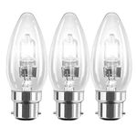 3 Pack 28W BC B22 Clear Candle Light Bulbs, Bayonet Cap, Classic Incandescent Dimmable Lamps, 28W = 37W, 370 Lumen, Mains 240V, Energy Saving Halogen Bulbs