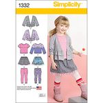 Simplicity Creative Patterns 1332 Child's Skirt, Knit Leggings, Top and Cardigan Sewing Patterns, Size A (3-4-5-6-7-8)