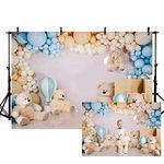 MEHOFOND 7x5ft Bear Baby Photography Backdrop Boy Birthday Baby Shower Newborn Portrait Background Banner Balloons and Bear Cake Smash Decoration Photo Studio Props Supplies