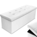 Nyxi Faux Leather 110 * 38 * 38cm White Ottoman Foldable Storage Boxes Seat Foot Stool Storage Box with Lids for Kids Toys, Bedroom, Hallway, Living Room