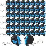 50 Pcs Mini Measuring Tape Keychains Small Measuring Tape Bulk Set 3ft Retractable Measuring Tape Measurement Tape with Pause Buttons for Engineer Crafter, Autowind and Lock, Blue