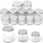 Swpeet 12 Packs 2 oz 4 oz 8 oz Transparent Glass Jar with Silver Lid Assortment Kit, Round Containers Cosmetic Glass Jars with Lids Travel Jars Cosmetic Containers for Cream, Lotion