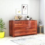 Unique Woodcraft Sheesham Wood Chest of 6 Drawers Multipurpose Storage Cabinet Wooden Dresser for Bedroom Living Room Home (Dark Brown Finish)