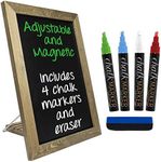 Excello Global Products Rustic Tabletop Chalkboard: Includes 4 Liquid Chalk Markers Magnetic Eraser - Adjustable Small Magnetic Board Kitchen Sign - Vintage Decoration Countertop Memo - 15"x11" Inches