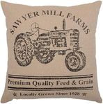 VHC Brands Sawyer Mill Graphic/Print Chambray Cotton Farmhouse Stenciled Square Pillow 18x18 Filled Bedding Accessory, Tractor Charcoal