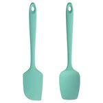 U-Taste Flat and Spoon Spatula: 11.38in 600ºF Heat Resistant Silicone Bowl Scraper, Food Grade Flexible Rubber Kitchen Cooking Mixing Utensil, Seamless for Nonstick Cookware (2 PCS, Aqua Sky)