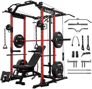 Mikolo K6 Power Cage, Power Rack with Cable Crossover System, Home Gym Packages with Weight Bench, Olympic Barbell, 230b Rubber Weight Set-Red