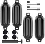 PuroShelt Boat Bumpers Fenders, Boat Bumpers, Inflatable Cylindrical Twin Eye Ribbed Comes with Ropes Boat Bumpers for Docking, Black 4 Pack 8.5 x 27 inches
