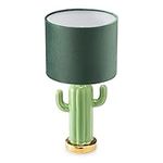 Navaris Cactus Table Lamp - Green Ceramic Base, Green Fabric Shade, On/Off Switch, E14 Bulb Socket - Small Light for Tables 32.5cm Tall x 16.8cm Wide