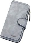 KELEEL Ladies Wallet Women Leather Clutch Purse Credit Card Coin Holder Bifold, Grey, 7.68 x 1.18 x 3.94 inch, Classic