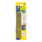 STAEDTLER 121S1 BK4D Noris School Graphite Pencils - HB Degree (Pack of 4 Pencils, Sharpener + Eraser), Black