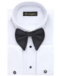 Men's White Wing Collar Tuxedo Shirt with French Cuffs | Complete Set Including Flamboyant Cufflinks & Black Bow Tie | Luxe Dress Shirts for Men (Plain, M)