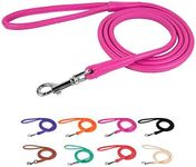 CollarDirect Rolled Leather Dog Leash 4ft, Soft Padded Training Leather Dog Lead 6ft, Puppy Leash Rolled Leather Small Medium Large Black Blue Red Orange Green Pink White (Pink, Size S 6ft)