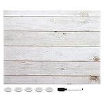 Navaris Magnetic Dry Erase Board - 13 x 17 inches Decorative White Board for Wall with Design, Includes 5 Magnets and Marker - Wooden Planks