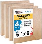 U.S. Art Supply 6" x 6" Birch Wood Paint Pouring Panel Boards, Gallery 1-1/2" Deep Cradle (Pack of 4) - Artist Depth Wooden Wall Canvases - Painting Mixed-Media Craft, Acrylic, Oil, Encaustic