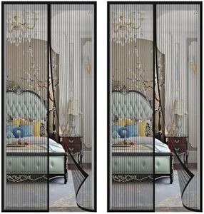2 Set Magnetic Fly Screen Door,Polyester Magnetic Quiet ​Encryption Keep Fresh Air in Seal Automatically Soft Door, for Balcony Sliding Doors Living Room,Washable Mesh(Black, 90 x 210 cm)