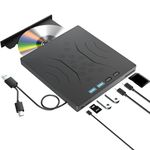 7 in 1 External DVD Drive, External CD DVD Drive for Laptop USB 3.0 & Type-C, Portable CD/DVD +/-RW Disk Drive, CD/DVD Burner CD ROM External Drive for Laptop Desktop PC Windows 7/8/10/XP Mac Linux