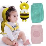 DaKos Baby Head Protector with Horizontal Safety Belt, Infant Head Safety Gear, Headguard for Toddlers for Babies Safety, Breathable Yellow Bee with 2 Pairs of Knee Pads