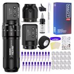 Dragonhawk Tattoo Kit Fold Pro Wireless Tattoo Pen Machine Gun with 2 Batteries 7 Stroke Length (2.4-4.2mm) 20 pcs Tattoo Cartridge Needles for Liner and Shading