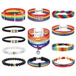 Subiceto 12Pcs Gay Pride Bracelet LGBTQ Bracelets Accessories Adjustable Rainbow Bracelets Lesbian Gay Bisexual Trans Bracelet Gay Pride Stuff LGBTQ for Men Women