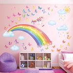 DECOWALL SG2-2309 Rainbow Wall Decals Unicorn Rainbow Butterflies Clouds Wall Stickers Baby Nursery Girls Bedroom Living Room Wall Décor