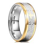 King Will 8mm Lord's Prayer Cross Ring Mens Stainless Steel Ring Gold Silver Wedding Band Bible Engraved Rings High Polished 13