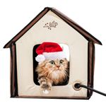 ALL FOR PAWS Cat House Outdoor - Heated Cat House for Outside with Dual Entrances, Machine Washable Sherpa Mat, Water-Resistant Oxford Material, Outdoor Heated Cat House with Safe Heating Pad