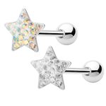 BodyJewelryOnline Adult Star Tongue Piercing Barbell - Sold As a Pair! - Ferido-Set CZ Gems - 14ga-5/8(16 mm) 316L Surgical