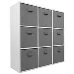 Charles Jacobs White 9 Cube Storage Shelving Unit + 9 Grey Fabric Drawers