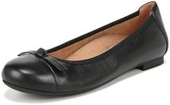 Vionic Women's Ballet Flat Amorie Shoes with Arch Support Medium Fit, Black Leather, 6.5 US