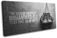 Bold Bloc Design - Muhammad Ali Boxing Gloves Gym Sports 180x90cm SINGLE Canvas Art Print Box Framed Picture Wall Hanging - Hand Made In The UK - Framed And Ready To Hang