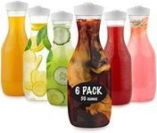 Plastic Juice Carafe with Lids (Set of 6) 50 oz Carafes for Mimosa Bar, Drink Pitcher with Lid, Water Bottle, Milk Container, Clear Beverage Containers for Fridge, Pantry Storage, Round Pitchers