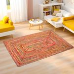 Kuber Industries 5x7 Feet Anti-Skid Satranji Doubling Jute Rug & Carpet for Home & Bedroom | Aesthetic Floor Rugs for Living Room | Pink