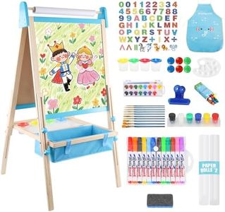 Wooden Easel for Kids, Adjustable Kids Art Easel, Learning Toy for Boys and Girls Ages 3-4 4-8 8-12, Wooden Blackboard & Magnetic Whiteboard and Drawing Paper Holder, 2 Drawing Paper Roll
