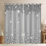 Loussiesd Silver Glitter Curtain (No Glitter) Bling Partyations Grey Darkening Window Drapes for Bedroom Diamond and Jewelry Blackout Curtains(30%-50%) Window Treatments W66*L72