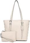 KL928 Handbag for Women Tote Bag PU Leather Large Shoulder Bag Top Handle Satchel Purses 2Pcs Set (Beige-02)