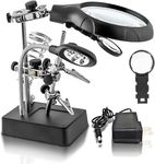 Wagela Desktop LED Lighted Magnifying Glass Soldering Station, mlogiroa Adjustable Helping Hands Magnifier 2.5X 7.5X 10X Magnifying Glass Magnifier Station with LED Light