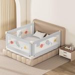 Kids Station Baby Bed Rail Guard for Kid Safety (6.3ft x 6ft), 192cm x 180cm, H-2'6 Or 80Cm, Adjustable Height, Foldable Safeguard for Baby Proofing(6'3" X 6'0, 3 Side, Grey, Printed)