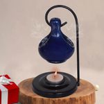 Pure Source India Ceramic Aroma Oil Diffuser Hanging Burner for Home Fragrance Decoration and Gifting, 4 x 8 Inch (Hanging - Blue)