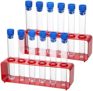 Copkim 2 Sets Test Tubes with Rack Clear Plastic Test Tubes with Caps and 6 Holes Holder Rack Nurse Party Decorations Shot Tubes for Scientific Experiments Party Favors Candy (Red,Integrated)