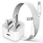 USB C Charger Plug for iPhone 16/16 Plus/16 Pro/16 Pro Max/15/15 Plus/15 Pro/15 Pro Max, iPad Pro, iPad Air, iPad mini, 30W Fast Wall Charger with 2M USBC to Type C Charging Cable, PD UK Power Adapter