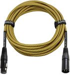 GLS Audio 25 Foot Mic Cable Balanced XLR Patch Cords - XLR Male to XLR Female 25 FT Microphone Cables Brown Yellow Tweed Cloth Jacket - 25 Feet Mike P