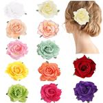 CellElection 12Pcs Elegant Large Rose Flower Hair Clips Floral Brooches Pin Rose Hair Accessories for Women Girls Lady Bridal