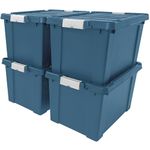 IRIS USA 75.7 L (20 Gallon) Eco-Friendly Lockable Storage Totes with Lids, 4 Pack, Heavy-Duty Stackable Containers, Garage Organizing Bins Moving Tubs, Rugged Sturdy Equipment Utility Box - Navy